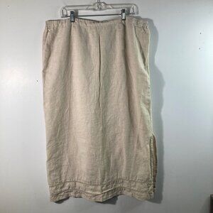 Womens Parisian Works Linen Maxi Skirt Tan XL Cut Outs Side Slits
